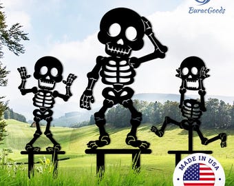 Spooky Skeleton Yard Stake,Creepy Hollow Metal Design,Halloween Grave Decor with Ghostly Silhouettes,Gothic Skeleton Courtyard Halloween Art