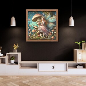 Fairy Mushroom | Fairytale Aesthetic, Fairy Home Decor, Cottagecore, Whimsical Wall Art, Woodland Fairies Painting, Floral Fairy, Home Decor