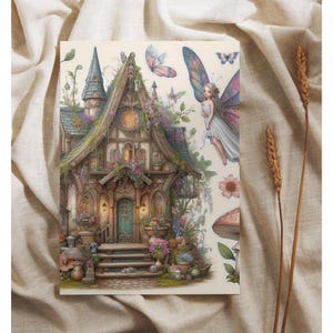 Greeting Cards, Fairy Cottage, Digital Fairy, Stationery Set, Note Cards, Blank, Just Because Cards, Fairy Lover Gift, Postcard, 5 x 7