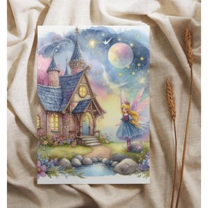 Greeting Cards, Fairy Cottage, Digital Fairy, Stationery Set, Note Cards, Blank, Just Because Cards, Fairy Lover Gift, Postcard, 5 x 7