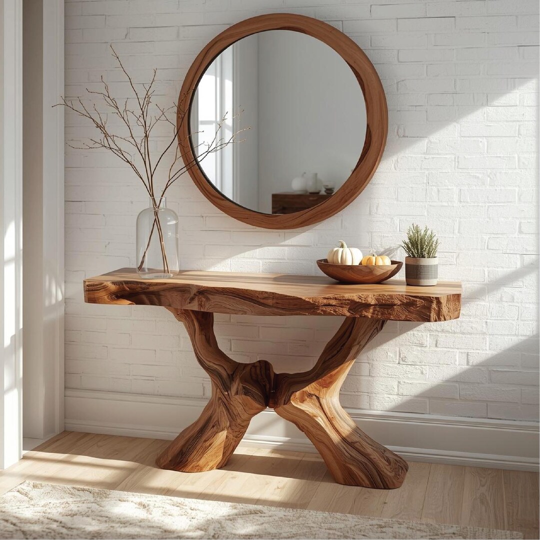 Handcrafted Solid Wood Console Table – Organic Live Edge Design With ...