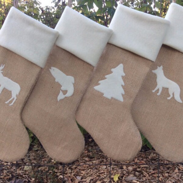 For Kathryn Monogrammed Custom Burlap Stockings, Burlap Christmas Stockings, Set of Four
