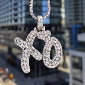 Iced Out XO Pendant Necklace: Sterling Silver Tennis Chain, 5A CZ Stones