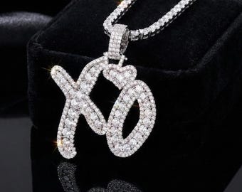 Iced Out XO Pendant Necklace, 925 Sterling Silver, 5A CZ, Tennis