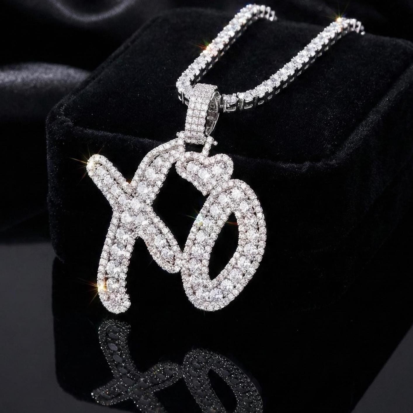 Iced Out XO Pendant Necklace, 925 Sterling Silver, 5A CZ, Tennis