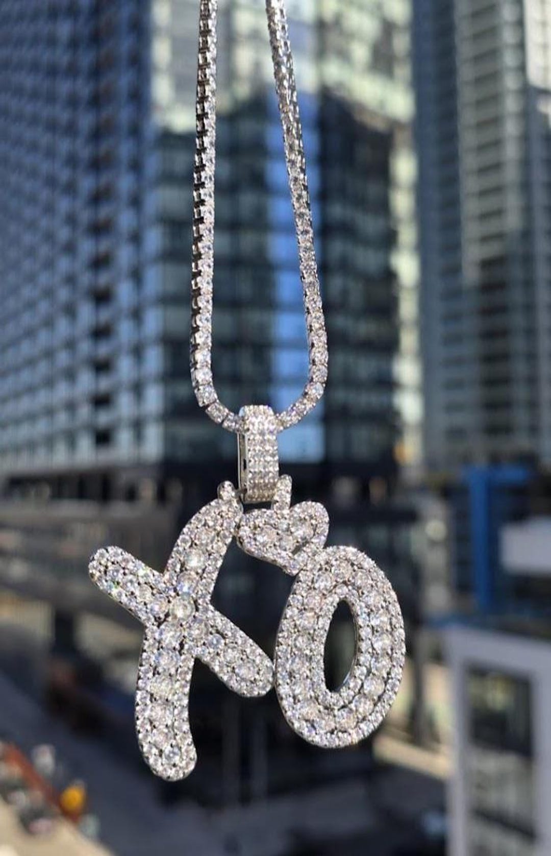 Buy Iced Out XO Pendant Necklace: Sterling Silver Tennis Chain, 5A CZ  Stones Online in India