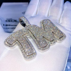 Custom Iced Out Moissanite Initial Pendant: VVS1 Sterling Silver Necklace