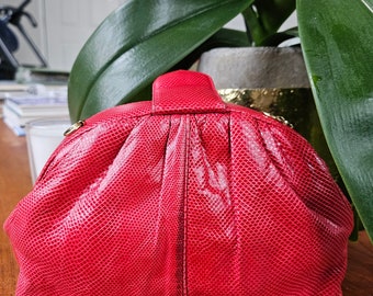 VintageJudith Leiber Bag Red Snakeskin with Strap and Snap Closure