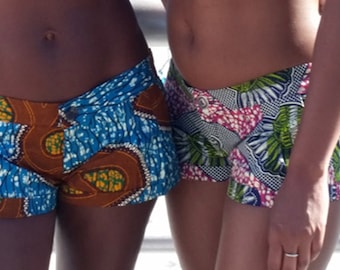 Belize Short court de plage à imprimé africain Ankara pour femme Poches latérales taille basse ourlet rabattable Short en coton bohème chic