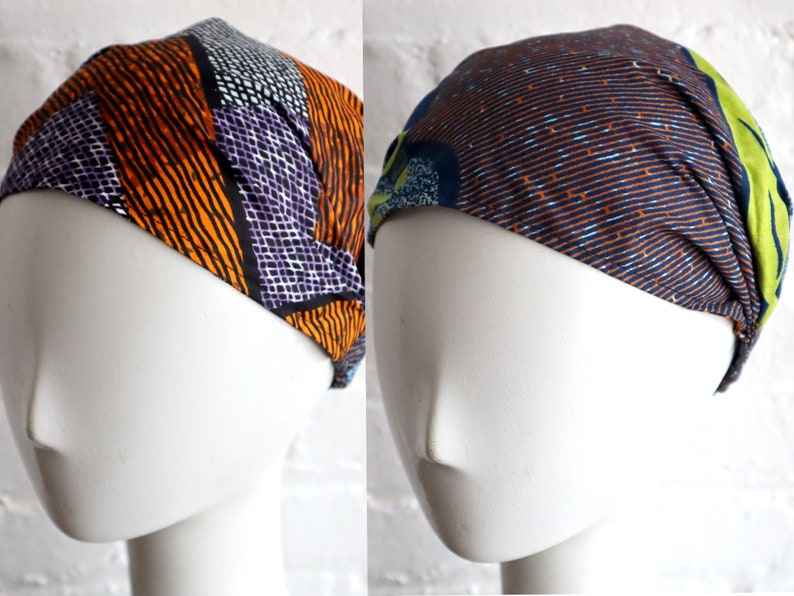 REVERSIBLE HEADBAND, Elastic Back African print hair band, stretchy elastic back bandana style wide head cover headbands, women's image 1