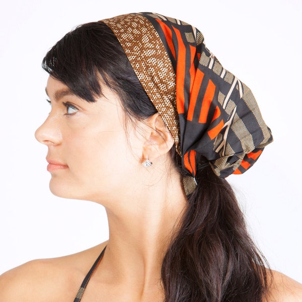 Boho Headwrap in Brown and Orange Cotton