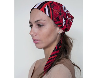 Red Head Covering, Cotton Headscarfs, Pre Tied Style Head Scarves for Women, Gifts for Her