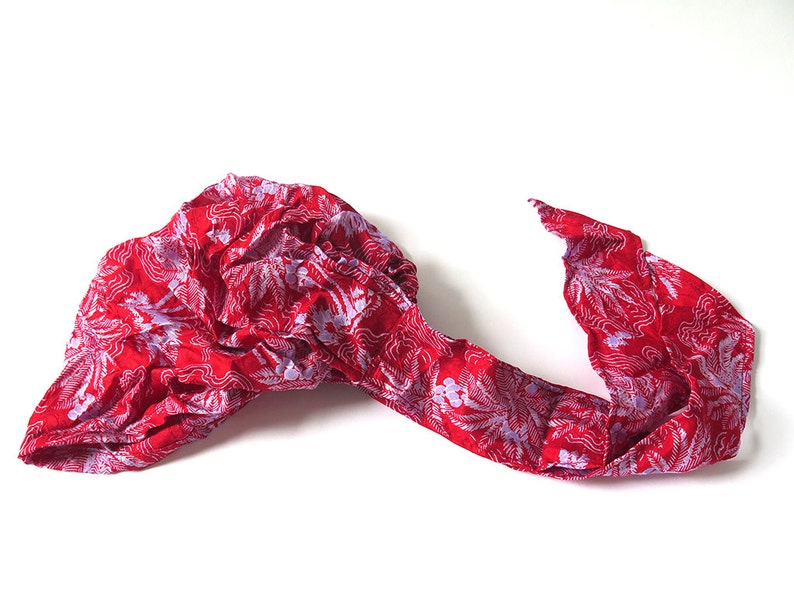 Silk Headscarf, Red Fashion Har Scarf, Pre-tied Boho Style Head Scarves Haircovering for Hair image 4