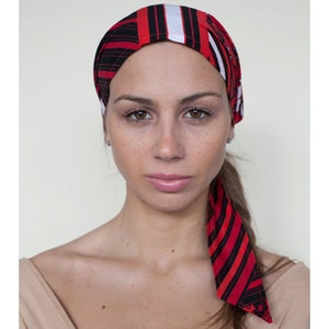Red Head Covering, Cotton Headscarfs, Pre Tied Style Head Scarves for Women, Gifts for Her image 3