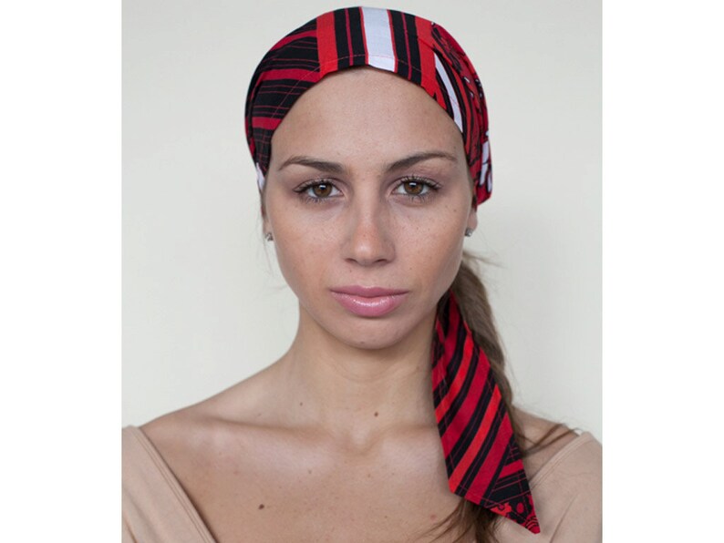 Red Head Covering, Cotton Headscarfs, Pre Tied Style Head Scarves for Women, Gifts for Her image 3