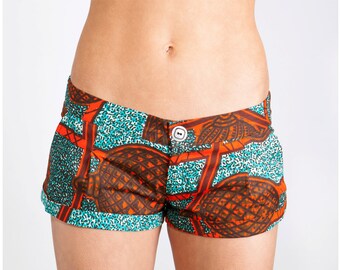 Resort Wear Short Pants Shorts, Low Rise Cotton Shorts Women, Ankara African Print, Side Pockets, Short Pants, Gifts for Her