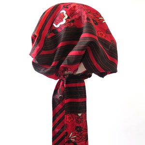 Red Head Covering, Cotton Headscarfs, Pre Tied Style Head Scarves for Women, Gifts for Her image 4