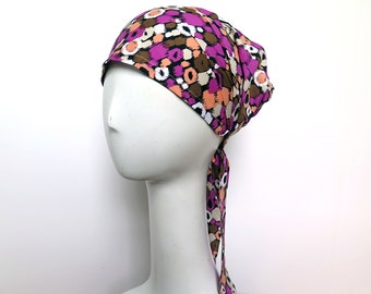 Head Covering headscarf, Floral print, Pink, cooking head scarf, Alopecia scarf, chemo scarf, Beach Hair Tie Scarf