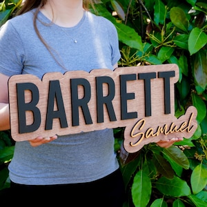 Custom Wooden Nursery Sign, Personalized Name Wall Decor, Stacked Baby Name Cutout, Girl Nursery Letters, First Middle Name Art