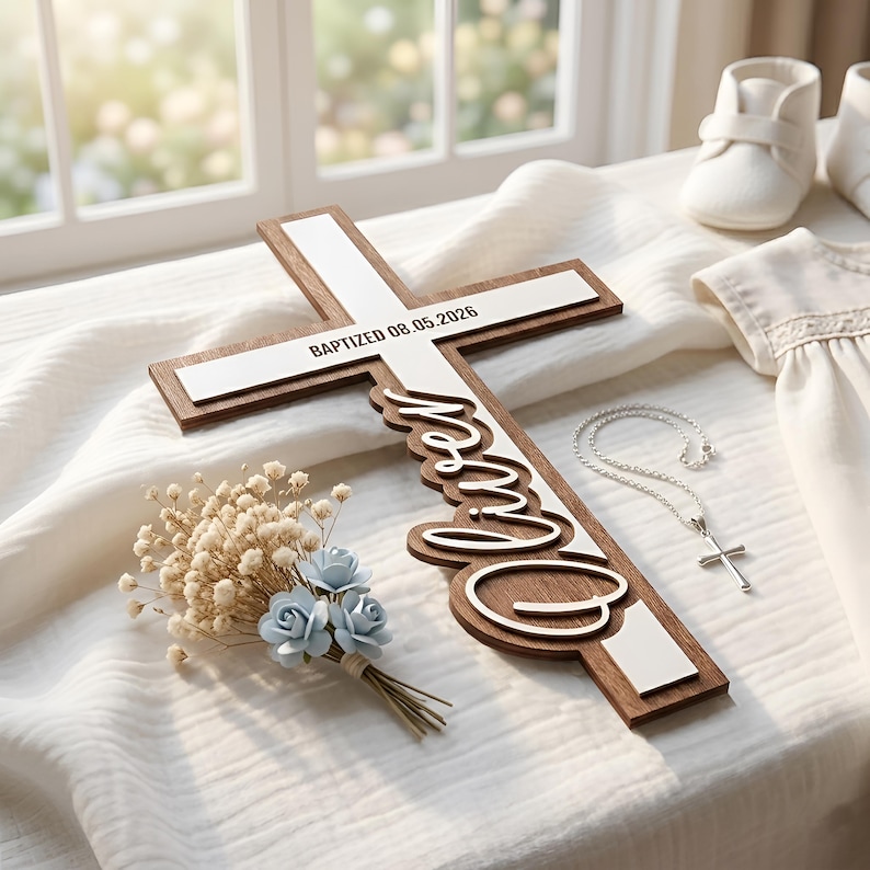 Personalized Wood Baptism Cross for Boy/girl, Christening Gift, Nursery ...