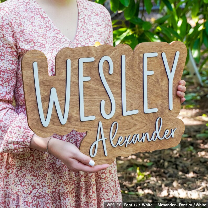 Wesley Cursive Custom Girl Name Sign for Nursery, Wooden First and Middle Name Sign ...