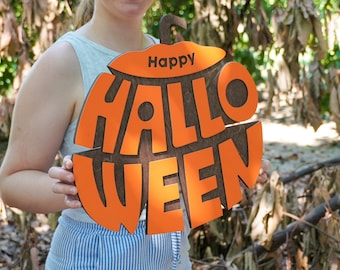 Halloween Pumpkin Wood Sign: Spooky Trick or Treat Decor