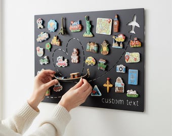 Personalized Travel Memory Magnetic Board, Souvenir Organizer, Travel Themed Wall Decor,  Custom Text Sign, Enthusiasts/New Home Gift