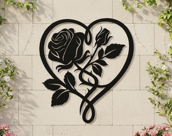 Heart Shaped Rose Metal Wall Sign, Romantic Floral Wall Art & Bedroom Accent Display Decor, Anniversary Gift for Her, Valentine’s Lover