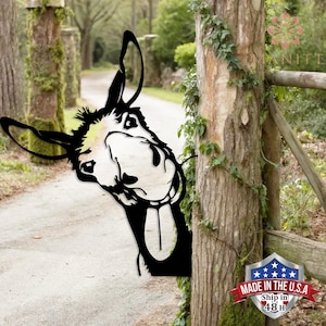 Funny Donkey Peek-A-Boo Metal Sign,Silly Animal Gift, Jackass Metal Art,Outdoor Metal Sign, Mule Enthusiast Gift, Garden Decor, Tree decor