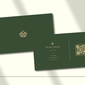 Elegancka zielono-złota minimalistyczna wizytówka | Luksusowy branding | Wizytówka premium | Kod QR | Wizytówka dwustronna