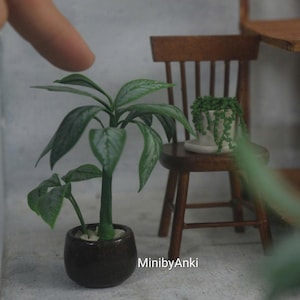 Dieffenbachia miniatura de caña muda hecha de arcilla de secado al aire en maceta de cerámica