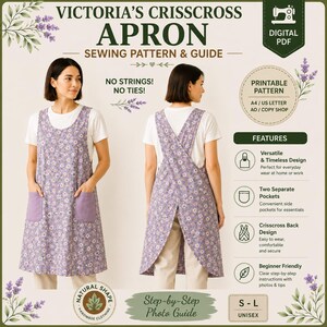 Cross Back Apron Pattern, Criss-Cross Apron Sewing Pattern, Pinafore Apron PDF, Easy & Simple Digital PDF