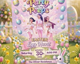 Kpop Demon Hunters Easter Egg Hunt Invitation Template, Cute Bunny Ears Huntrix Invite: Instant Download 5x7" Editable Canva Template