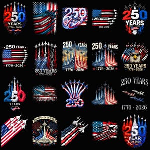 Paquete de imágenes PNG del espectáculo aéreo de los 250 años de EE. UU., imágenes PNG de aviones patrióticos 1776-2026, diseños PNG de aviones militares del 4 de julio imagen 1