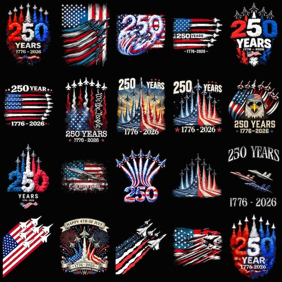 USA 250 Years Airshow PNG Bundle, 1776-2026 Patriotic Jets Png, 4th of July Military Aircraft PNG Designs