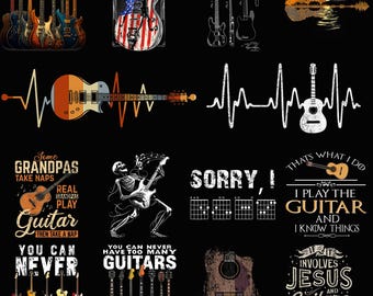 Paquete PNG de guitarra, diseños de música rock, gráficos de guitarra electroacústica, camisetas con frases de guitarra, descarga digital de sublimación para amantes de la música