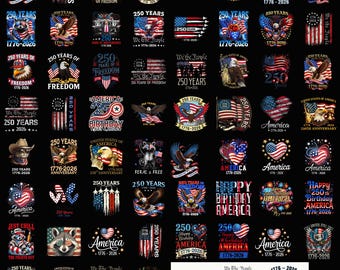 Paquete PNG de 250 años de EE. UU., diseños de camisetas del aniversario de Estados Unidos 1776-2026, sublimación patriótica del 4 de julio, PNG del águila de la libertad