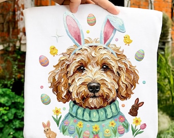 Orejas de conejo de Pascua PNG, cachorro dibujado a mano, pollitos de primavera, flores, impresión por sublimación, clipart imprimible