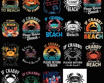 Paquete de imágenes PNG de cangrejos, divertidos diseños de camisetas de playa con cangrejos, frases de humor veraniego, gráficos de cangrejos con ambiente playero, descarga para sublimación.