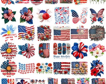 American Flower Clipart, Watercolor 4th of July Floral PNG, Patriotic Rose Graphic, Red White Blue Bloom, Independence Day Art