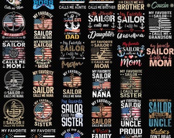 Paquete de imágenes PNG de mi marinero favorito, diseños de camisetas para la familia de la Marina, frases de padres militares, descarga de sublimación patriótica