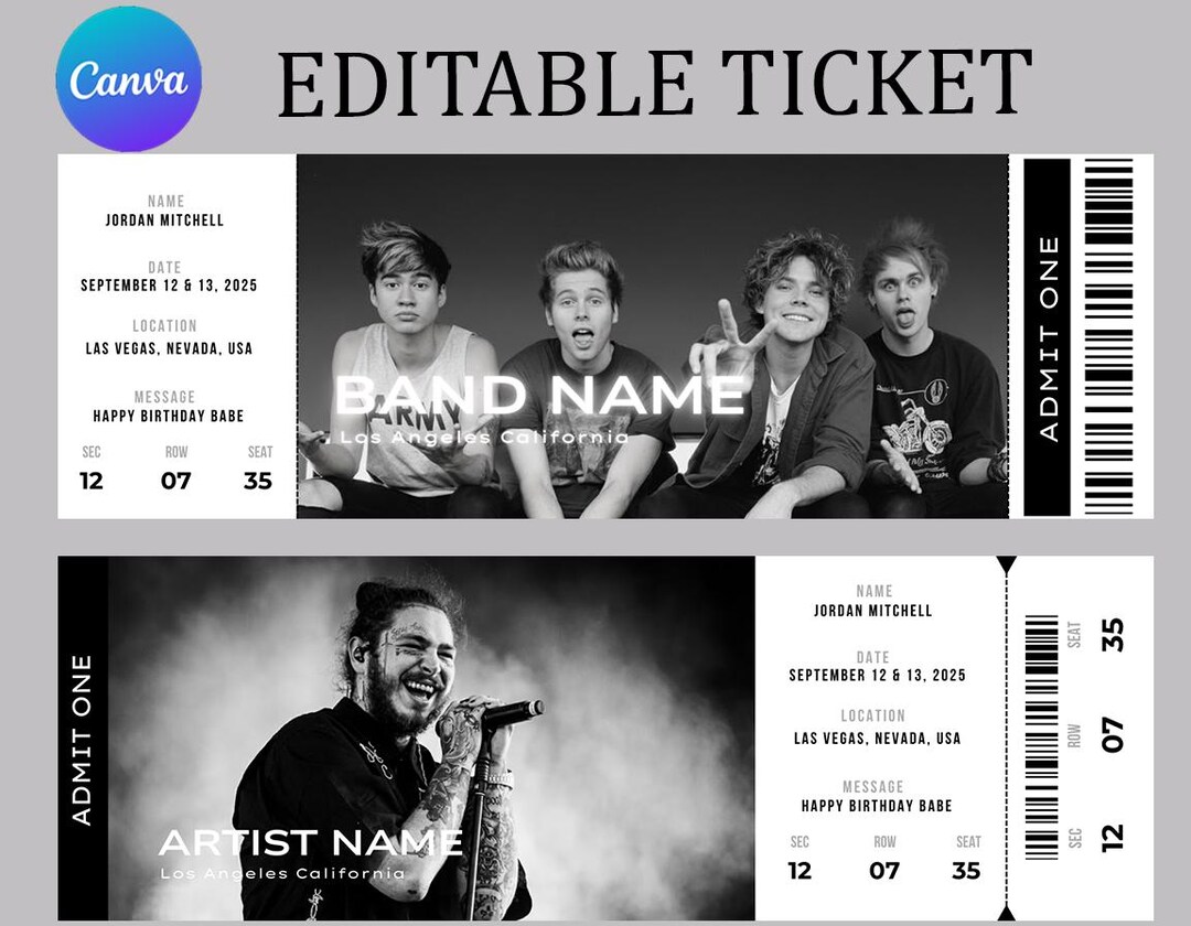 Editable Concert Ticket Template, Editable Music Event Pass, Printable ...