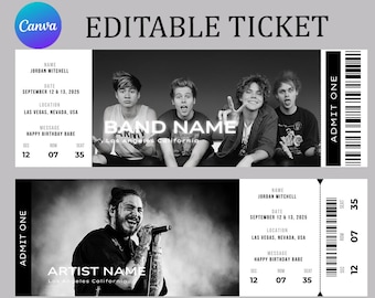 Plantilla editable de entradas para conciertos, pases editables para eventos musicales, entrada imprimible de una entrada, regalo sorpresa, descarga digital