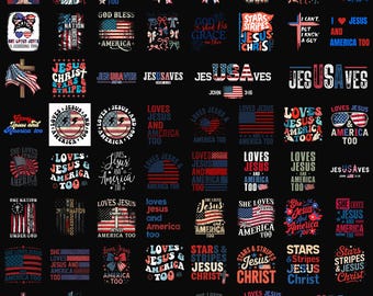 Paquete de imágenes PNG de Jesús y América, diseños de camisetas patrióticas cristianas, citas de fe "Dios bendiga a EE. UU.", archivos de sublimación de Jesús con la bandera estadounidense.