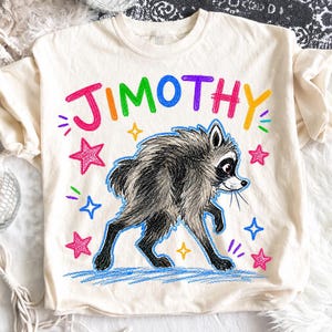 Divertido mapache Jimothy PNG, diseño de camiseta retro de mapache, lindo gráfico de animal del bosque, descarga digital de sublimación de mapache vintage
