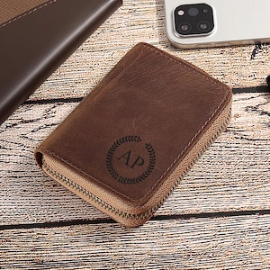 Personalisierte Leder Brieftasche, Leder Kartenhalter, Monogramm Brieftasche, Handgemachte ID Karte Brieftasche, Jubiläumsgeschenk für Ihn, Vatertagsgeschenk