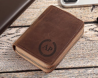 Personalized Leather Wallet, Leather Card Holder, Monogrammed Wallet, Handmade ID Card Wallet, Anniversary Gift For Him, Father's Day Gift