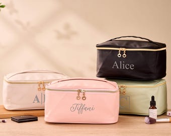 Bridesmaid Gift, Bride Large Makeup Bag, Engraved Makeup Bag, Leather Monogrammed Makeup Bag, Makeup Organizer, Bridesmaid Gifts