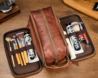 Groomsmen Gifts Leather Toiletry Bag Personalized Large Men's Wash Bag Waterproof Faux Leather Shaving Kit/Dopp Kit Father's Day Gift