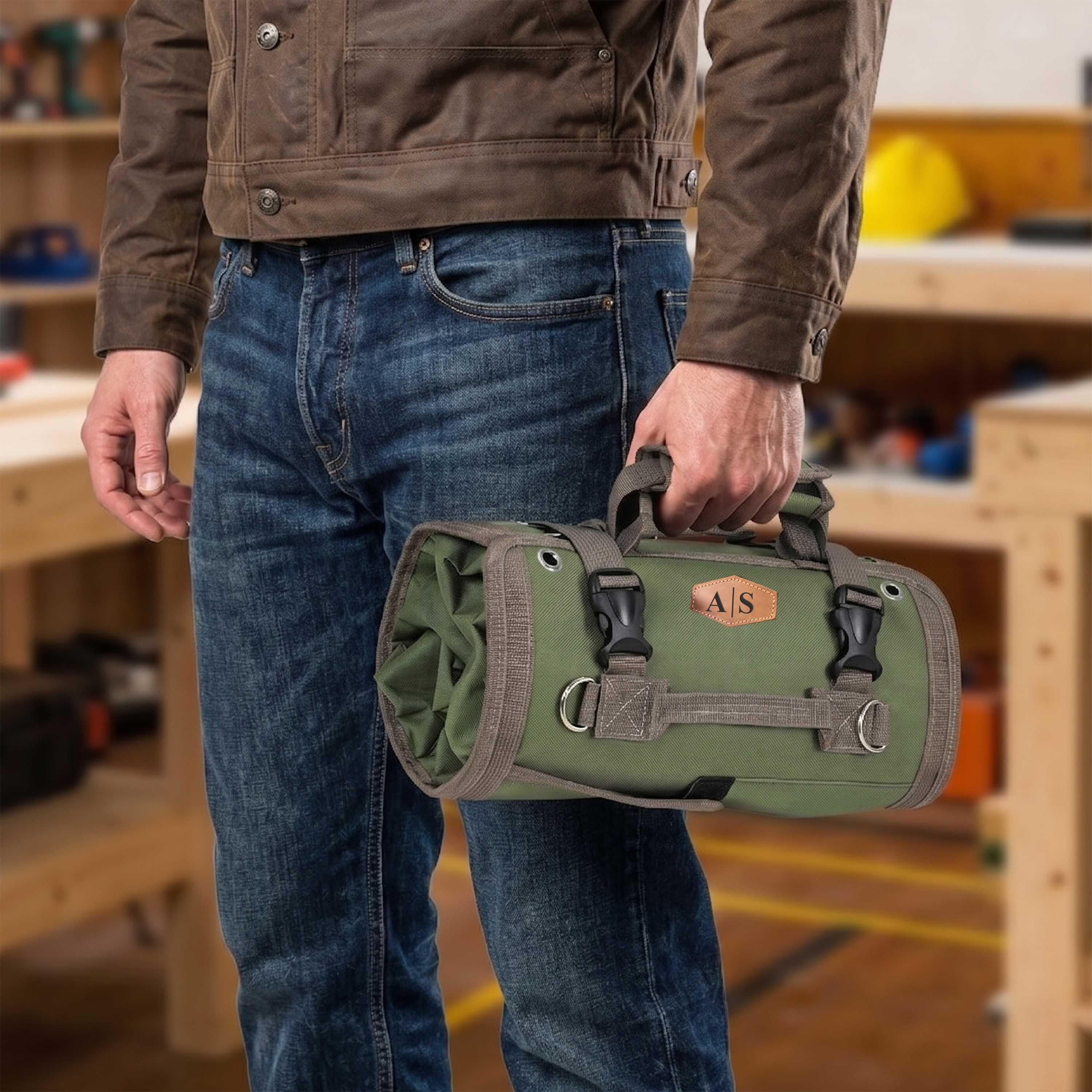 Personalized Canvas Tool Roll Bag, Custom Heavy Duty Tool Organizer, Multi-Pocket Wrench Roll Up Pouch, Fathers Day Gift, Groomsmen Gift
